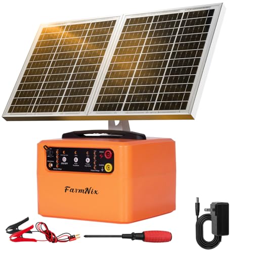 6-12KV Adjustable Output Solar Fence Charger,30 Miles Electric Fence Charger for Livestock,1.5J Solar Charger,15W Solar Electric Fence,24H Protection Solar Powered Electric Fence Kit - color: Orange