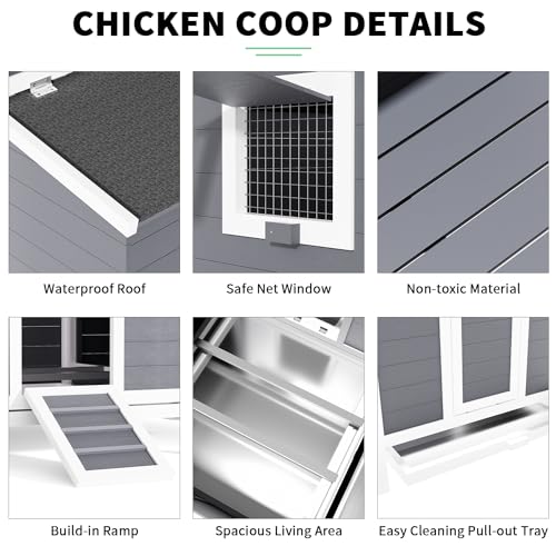 59" Large Chicken Coop for 4-6 Chickens, Wooden Hen House with Large Nesting Boxes, Outdoor Poultry Cage Rabbit Cage with Ramps & Ventilation Window, 59''L*33.5''W*38.6''H - size: 59"L x 33.5"W x 38.6"H