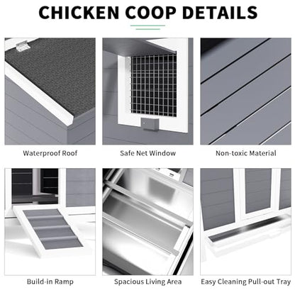 59" Large Chicken Coop for 4-6 Chickens, Wooden Hen House with Large Nesting Boxes, Outdoor Poultry Cage Rabbit Cage with Ramps & Ventilation Window, 59''L*33.5''W*38.6''H - size: 59"L x 33.5"W x 38.6"H