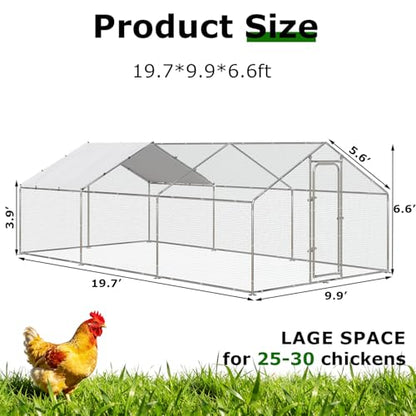 BOSSIN Large Metal Chicken Coop with Waterproof Cover, Poultry Cage Spire Shaped Coop, Walk-in and Heavy Duty Design, Chicken Run Duck House Resistant to Wind, rain, and UV Cover for Farm Yard Use - size: 236.2"L x 118.1"W x 76.8"H
