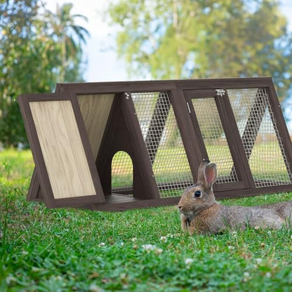 GOJOOASIS Chicken Coop for 2 Chickens Small Rabbit Hutch Quail Coop Wooden Bunny Cages Outdoor Chicken House w/Ventilating Wire (Carbonized Wood) - color: Carbonized Wood