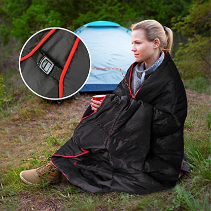 Outdoor Puffy Camping Blanket, Lightweight Down Alternative Puffy Printed Camping Large Ultra Warm Hammock Top Quilt Waterproof Blanket for Traveling Picnic Beach Party Cold Weather (Black) - color: Black
