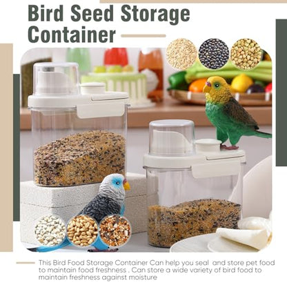 Maxdot 2 Pcs Bird Seed Storage Container 1.7 Qt/1.6 L with Tight Lids Airtight Cup Pet Food Storage Measuring Containers Lids with Pouring Spouts for Macaws African Grey Cockatoos(Beige) - color: Beige