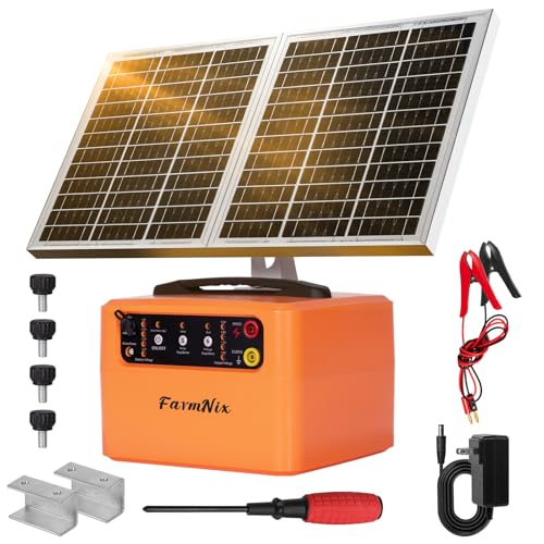 30 Miles Solar Electric Fence Charger for Livestock,6-12KV Adjustable Output Solar Charger,1.5J Fence Charger,15W Solar Powered Electric Fence Kit for Garden,24H Uninterrupted Protection - color: Orange
