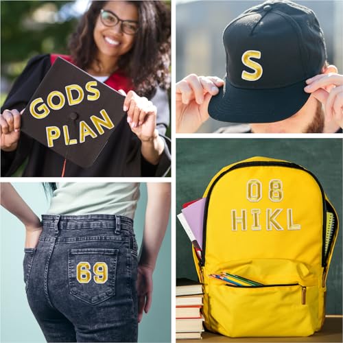 ASTARON 72 Pcs Iron on Letters and Numbers Patches, 1.5 Inch Letters A-Z Numbers 0-9 Embroidered Applique Patches Alphabet Cloth Patch for Clothes, Bags, Socks, Jeans, Hat, DIY Accessories(Gold) - color: Gold