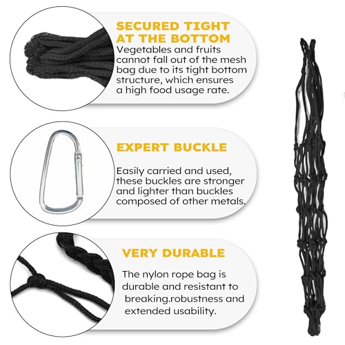 Chicken Vegetable Fruit Hanging Feeder 4Pcs, Reusable String Bag with Hook for Chicken Coop Toys, Poultry Feeding Tool for Hens,Duck,Goose(Black) - color: Black