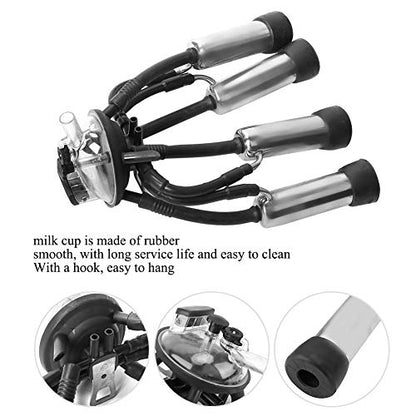 Milking Cluster, 240CC Stainless Steel Rubber Thick Cow Milking Cluster with A Hook, Tough Strong Structure Cow Milk Collector, Smooth Milk Cup Set for Vacuum Pump Milking Machine