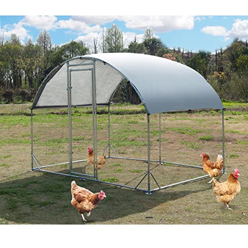 Large Metal Chicken Coop, Walk-in Poultry Cage Galvanized Hen Playpen House Dome Shaped Coop with Waterproof and Anti-Ultraviolet Cover and Lockable Door for Outdoor, Backyard Farm (6.23’ L x 9.2’ W) - size: 110.0"L x 75.0"W x 77.0"H