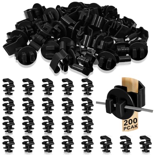 Geiserailie 200 Pcs Black T Post Insulators Electric Fence Posts Electric Fence Insulators Wire Standard Snug Fitting T Post Clips for Agricultural Ranchers
