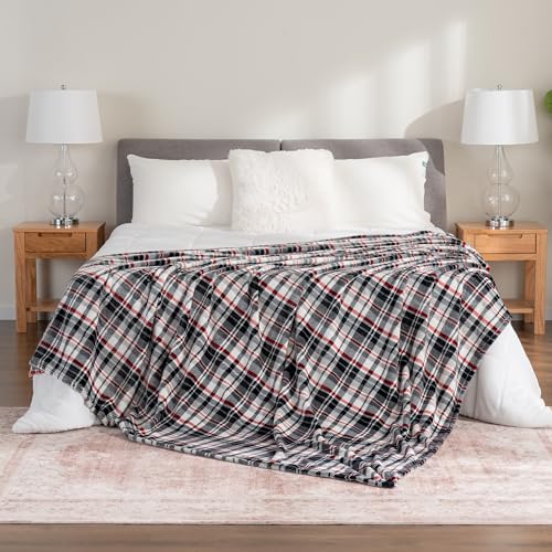 Berkshire Blanket-Classic Heavyweight Warm Soft Printed VelvetLoft® Plush Blanket, King Size Soft Fuzzy Blanket for Couch Sofa Bed, Plaid Black Red, 90in x 108in - color: Plaid Black Red, size: King/Cal King