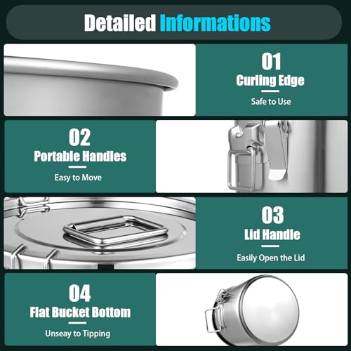 12L/2.64gal Stainless Steel Airtight Canister with Lid and Locking Clamp, Rice Cereal Grain Canisters Container Food Storage Canisters for Kitchen Dog Food Bird Seed Coffee - color: 12L/2.64 Gal
