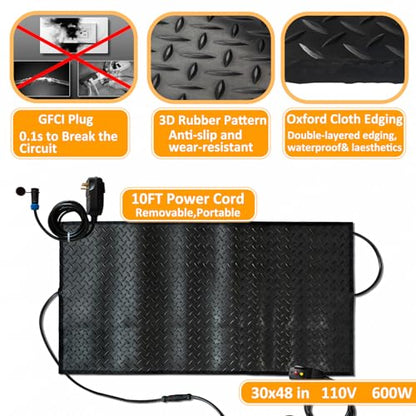 Snow Melting Mat, 30 x 48in Non-Slip Electric Heated Foot Mat, Heated Walkway Mat with Power Cord and Timming, Rubber Snow and Ice Heated Pad for Winter Outdoor Stairs, Sidewalks, Garages - size: 30'' x 48''