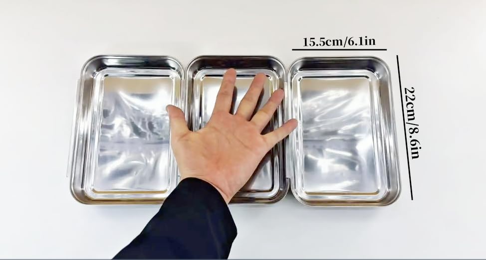 3-Piece Stainless Steel Breading Set – Interlocking Coating Trays for Chicken, Fish, Meat | Non-Slip, Dishwasher Safe, Oven Safe | Stackable Space-Saving Design for Flour, Egg (M-8.6" x 5.8") - size: 8.6" x 5.8" x 1.2"