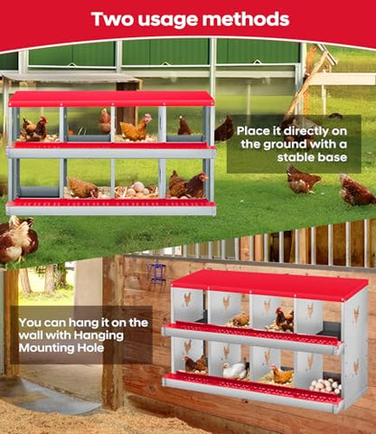 Chicken Nesting Box, 8 Compartment Metal Nesting Box,Wall Mount Chicken Nesting Boxes for Laying Eggs,Easy Egg Collection,8 Room Nest Boxes for Chickens - size: Red 8 Compartment