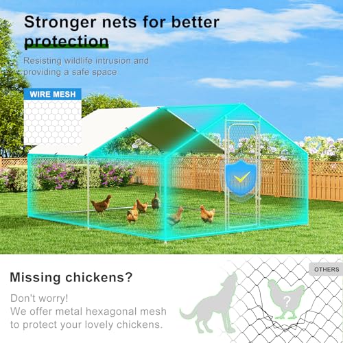 Large Metal Chicken Coop, Chicken Run Pen with Waterproof and Anti-UV Cover Walk-in Poultry Cage for Yard Duck Rabbit Other Small Animals Hen House Outdoor (10' L x 13.2' W x 6.4' H) - size: 158.0"L x 119.0"W x 77.0"H