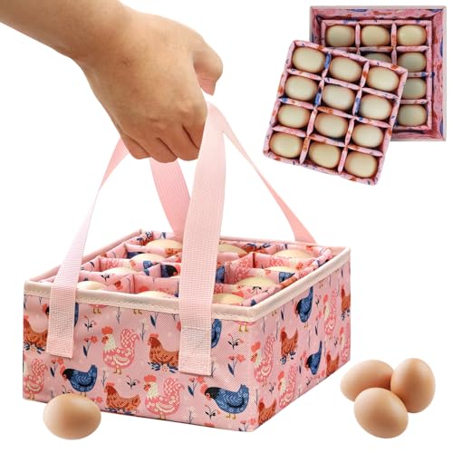 Eggs Collecting Basket, Durable Canvas Egg Basket for Gathering with 24, Double-Layer Storage Basket, Lined with PP Cotton, Collector & Container for Duck, Chicken, Goose Egg (pink) - color: pink
