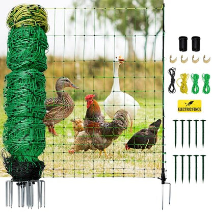 Electric Poultry Netting, 47.2" H x 164'L Electric Chicken Fence for Chickens, Ducks,Turkeys, Sheep, Geese, Portable Poultry Nets Fence kit for the Yard,Backyards,Farms,Ranches, Energizer Not Included