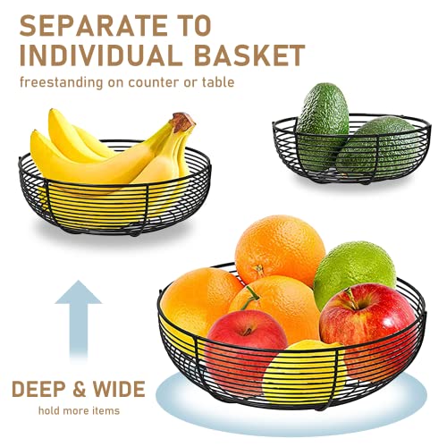 CAXXA 3-Tier Hanging Basket Fruit Organizer Kitchen Heavy Duty Wire Organizer with 2 Free Bonus Metal Ceiling Hooks, Black - color: Black