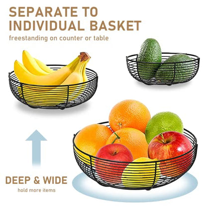 CAXXA 3-Tier Hanging Basket Fruit Organizer Kitchen Heavy Duty Wire Organizer with 2 Free Bonus Metal Ceiling Hooks, Black - color: Black