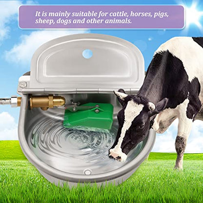 Automatic Water Bowl with Brass Float Valve, Drain Hole and Hose, Stainless Steel Dog Water Bowl Livestock Waterer for Cattle Pig Goat Dog