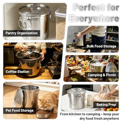 304 Stainless Steel Airtight Food Storage Containers 3.17gal/12L with Locking Lids & Clips Large Kitchen Jar for Rice, Flour, Sugar, Grain, Coffee Beans - size: 12L
