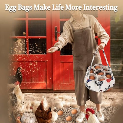 JJUNW 1 Pc Egg Collection Basket, Portable Farmhouse Chicken Egg Holder with 7 Bags, Anti-crushing Handheld Egg Purse Egg Basket for Collecting Fresh Eggs, Housewife Garden Transport Storage