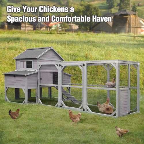 55ft² Chicken Coop - Super Large Chicken Tractor, Chicken House with Run, Wooden Hen House Poultry Cage with 6 Large Nesting Boxes, 6 Perches for 10-15 Chickens - size: 137.0"L x 63.0"W x 62.0"H