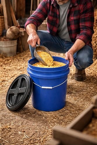 House Naturals 7 Gallon Blue Container Bucket Pail with Screw on Air Tight lid Food Grade - BPA Free- Made in USA (Pack of 2)