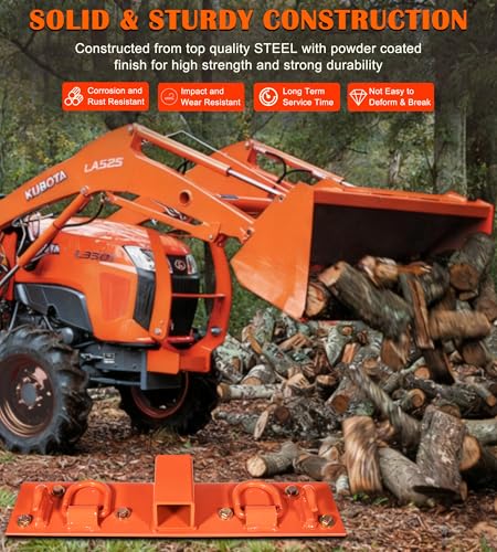 Bonbo Tractor Grab Hooks Compatible with Kubota Tractors - Bolted on Compact Tractor Bucket Grab Hooks with D Rings and 2" Receiver, Orange