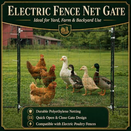 Leinuosen Electric Poultry Netting Gate, 50" H x 37" L Electric Chicken Fence Gate, Portable Poultry Nets Fence Kit for Chickens, Ducks, Turkeys, Sheep, Geese in Yard, Farms, Backyards, Garden - size: 50" X 37"