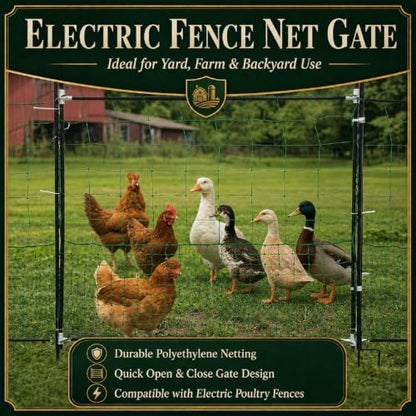 Leinuosen Electric Poultry Netting Gate, 48" H x 47" L Electric Chicken Fence Gate, Portable Poultry Nets Fence Kit for Chickens, Ducks, Turkeys, Sheep, Geese in Yard, Farms, Backyards, Garden - size: 48" X 47"