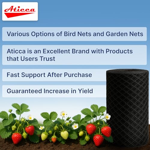 ATICCA Heavy Duty Bird Netting for Garden Protection & Fruit Trees, 25x25 Ft with 10 Stakes – Black Anti-Bird Net for Poultry, Deer, & Squirrel Protection, Durable Mesh for Garden and Yard Use - size: 25x25 Bird Netting