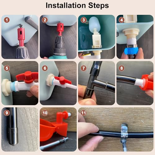 Automatic Chicken Watering System Including 8 Chicken Water Cups, 6 Meters Black Plastic Hose, Other Pipe Accessory, Float Valve Automatically dispenses Water, Making Poultry Feeding Easy