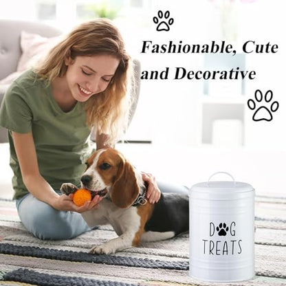 Dog Treat Container Airtight, Dog Treat Jar with Lid - 9x5.5'' Metal Dog Cookie Jar for Farmhouse Kitchen Counter, White Pet Treat Container, Dog Treat Storage Container for Dogs, Cats - color: White - Single