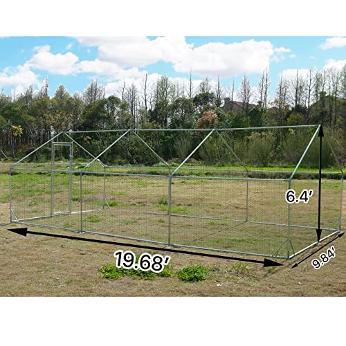 Large Metal Chicken Coop Walk-in Poultry Cage Hen Run House Habitat Spire Shaped Cage with Waterproof and Anti-Ultraviolet Cover for Outdoor Backyard Farm Use (19.68’ L×9.84’ W) - size: 19.68’L x 9.84’W