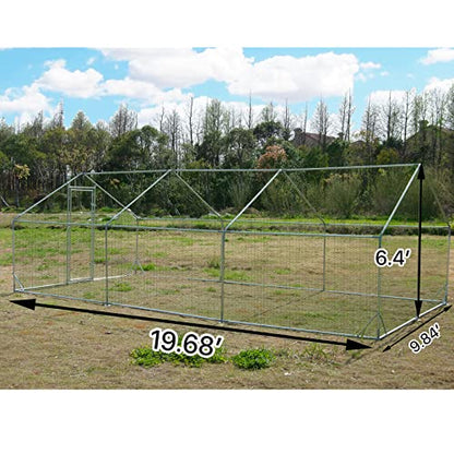 Large Metal Chicken Coop Walk-in Poultry Cage Hen Run House Habitat Spire Shaped Cage with Waterproof and Anti-Ultraviolet Cover for Outdoor Backyard Farm Use (19.68’ L×9.84’ W) - size: 19.68’L x 9.84’W