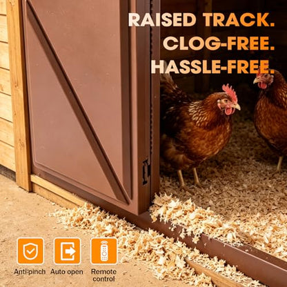 Automatic Chicken Coop Door, Solar Powered Chicken Door with Anti-Pinch Protection,LCD Screen and Weatherproof Build, Automatic Chicken Door with Timer,Light Sensor & 20 Meters Remote Control