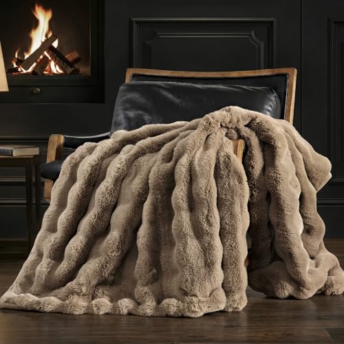EverGrace Ultra Soft Luxury Fluffy Faux Rabbit Fur Throw Blanket, Thick Warm Bubble Throw for Bed, Cozy Plush Reversible Blankets for Couch, Chair, Sofa, Greige, 50x60 Inches - color: Greige, size: 50"x60"