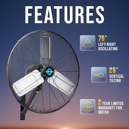 Tornado 24 Inch Pro Series High-Velocity Oscillating Wall Fan – 3-Speed, 7200 CFM, 6.6 FT Cord – UL Safety Certified for Commercial & Industrial Use - size: 24 Inch
