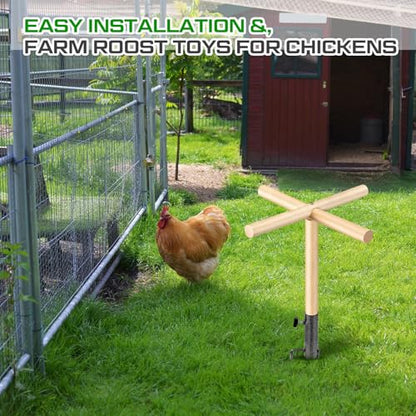Colingmill Chicken Perch Toy for Coop 16.54 x 17.72 Inch Wooden Chicken Perch Stand with Metal Ground Plug Chicken Coop Accessories Outdoor Poultry Playground Toys or Poultry Rooster Large Bird Parrot