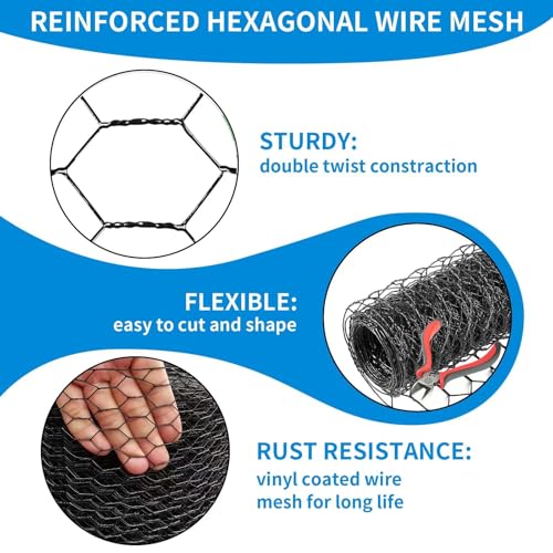 48'' x 50' Black Chicken Wire Mesh Fence, 15 Gauge Poultry Netting and 2 inch Mesh Fence Roll, Chicken Wire for Floral Arrangements/Crafts/Farm/Livestock/Pet Protection