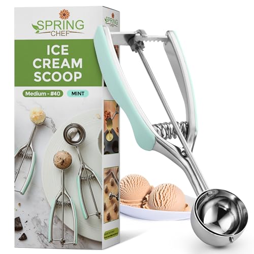 Spring Chef Medium #40 Stainless Steel Cookie Scoop for Baking, Multifunctional Kitchen Food Scooper with Trigger Release, 1.7 Tablespoon Melon Scooper - Dishwasher Safe Meatball Scoop - Mint - color: Mint, size: #40 - Medium - 1.7 Tbsp