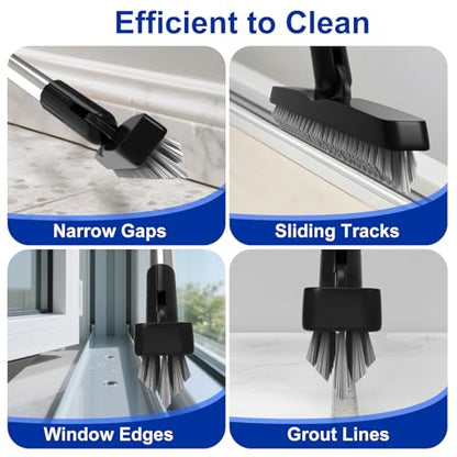 BITOPE Grout Brush Cleaner with Adjustable Long Handle Swivel V-Shaped Stiff Bristles Scrubber for Cleaning Tile Crevice Line Corner Bathroom Shower Baseboards Hard to Reach Areas-56 inch