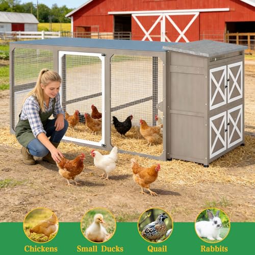 Large Chicken Coop with Run, Chicken Run with Waterproof Cover, Large Poultry Cage for Yard Farm Backyard Hen House, Duck Coop and Rabbit Run with Nesting Boxes, for 4-6 Chickens - size: 92.5"L x 37.4"W x 41.3"H