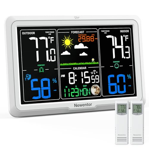Newentor Weather Station Wireless Indoor Outdoor, Indoor Outdoor Thermometer Wireless, 7.5" Home Weather Stations with Atomic Clock, Temperature Humidity Gauge, Weather Forecast, White, 2 Sensors - color: White, size: with 2 Sensors