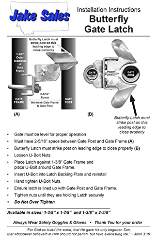 Jake Sales -Chain Link Fence Butterfly Gate Latch - Fence Automatic Gate Latch - 1-5/8" Gate Frame and 2-3/8" Gate Post - Galvanized Fence Gate Latch with Hole for Padlock - size: 1-5/8" X 2-3/8"