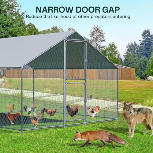 Large Metal Chicken Coop with Run, Waterproof & UV Protected Cover, Holds Up to 30 Chickens. Double Lock Doors, Spire Roof Design, Ideal for Hens, Ducks and Rabbits (13.1 x9.8 x 6.6 FT) - size: 157.0"L x 118.1"W x 78.7"H