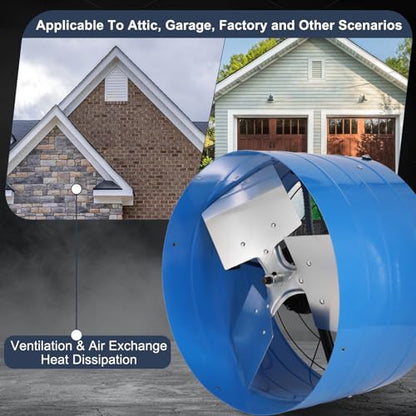 Criditpid 16 Inch Gable Mount Vent Attic Fan, Exhaust Ventilation Fan with Adjustable Thermostat for Gable, Home, Shed, Garage, Portable Building, 4A, 1050RPM, 1945CFM, Blue. - color: 1945CFM