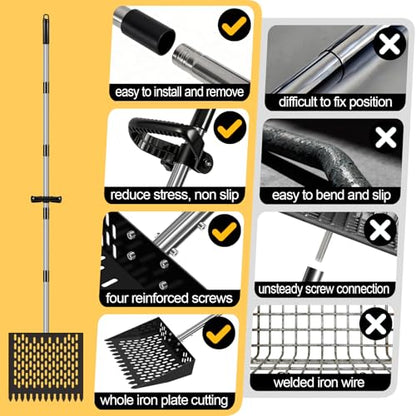 3-in-1 Heavy Duty Pooper Scooper, 23-76" Extra Long Adjustable Handle No Bend Back Pain Relief, 10" Stainless Steel Chicken Pooper Scooper Sifting Shovel Rake for Grass, Dirt, Gravel, Sand, Farm