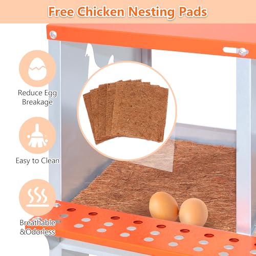 Galvanized Steel Chicken Nesting Box 6 Bay Wall Mounted Predator Proof for Hens and Ducks Easy Egg Collection Vented Design Easy Assemble Orange Coop Equipment (6 Compartment) - size: 31.8"L x 17.0"W x 25.0"H